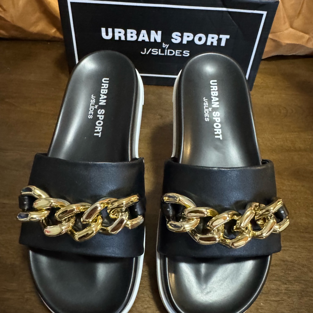 #1508 Urban Sport Slides With Gold Chain